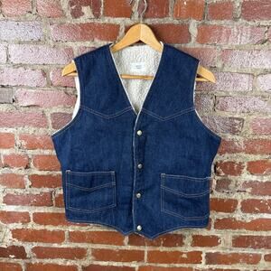 Vintage Texas Vest Mens 38 Blue Denim Sherpa Lined Western Workwear USA